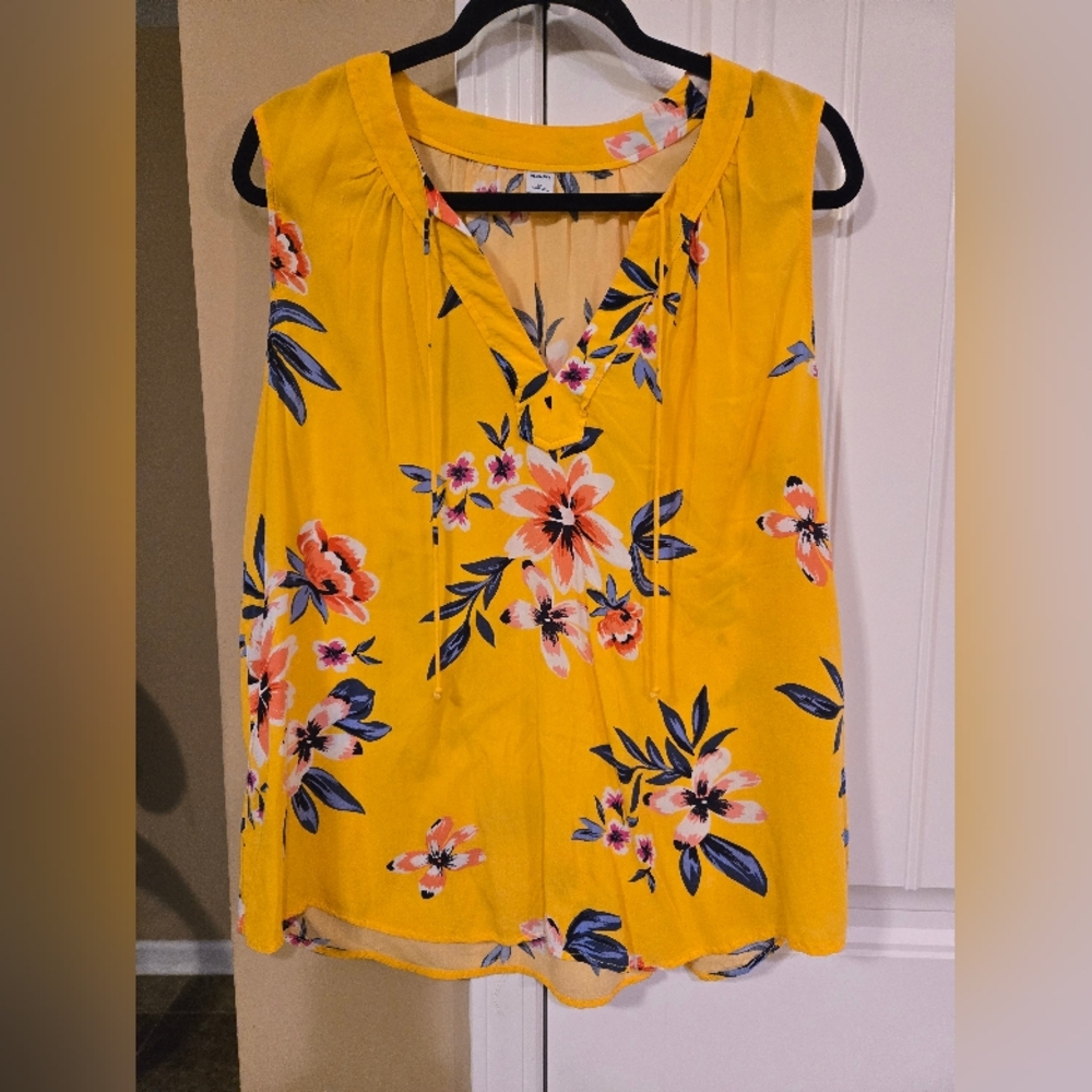 Old Navy Tropical Floral Yellow Sleeveless Top Sz XL